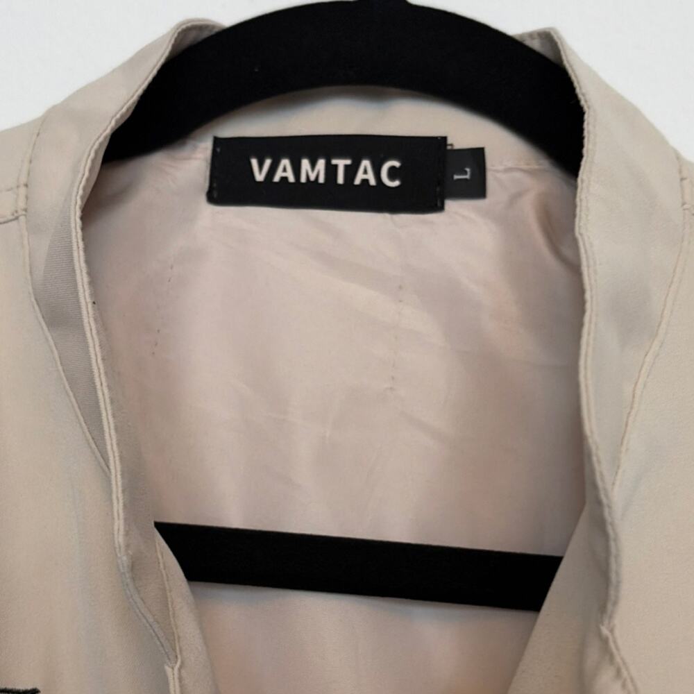 unisex Blue Beige Varsity Colorblock Embroidered Short Jacket L